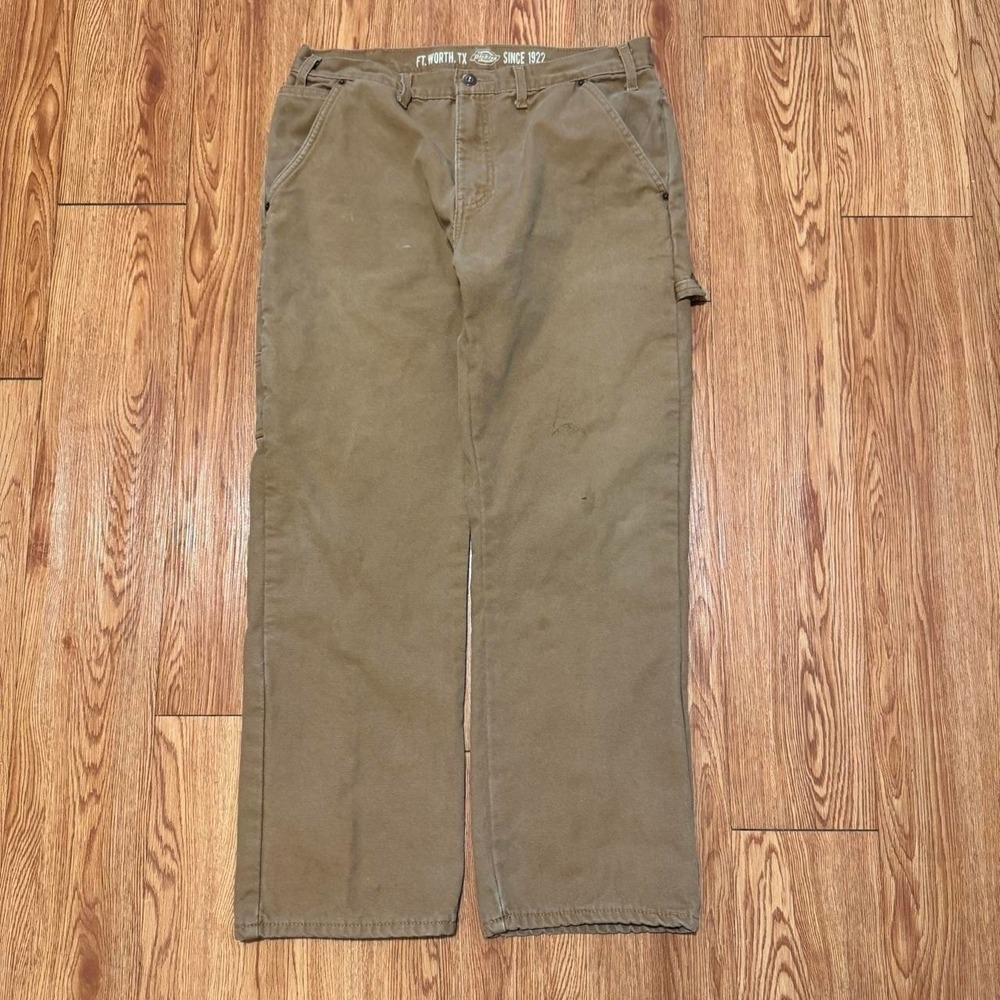 Dickies Men's Pants Carpenter Lined Flannel Workwear Brown Utility Measure 34x29